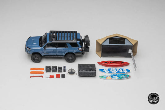 DiecastTalk x Front Runner Exclusive GCD Toyota 4Runner TRD PRO Overland Cavalry Blue with Accessories