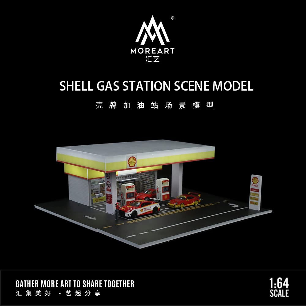 MOREART 1:64 Shell Gas Station Scene Diorama with LED Lighting - AUSSIE diecast
