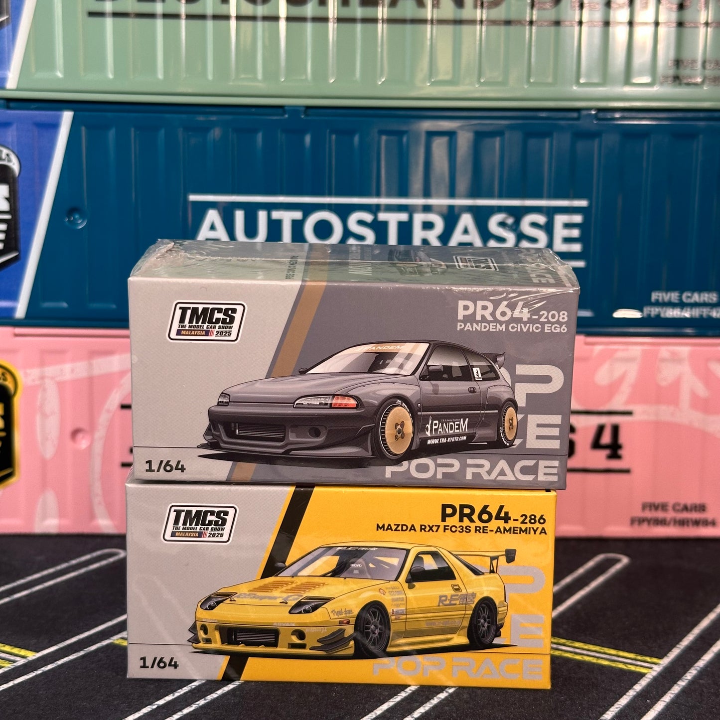 POP RACE Pandem civic EG Black Chrome & Mazda RX-7 RE Amemiya FC3S