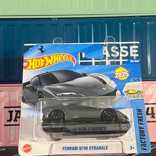 Hot Wheels 2025 Mainline Ferrari SF90 Stradale 191/250 Silver Short Card - AUSSIE diecast