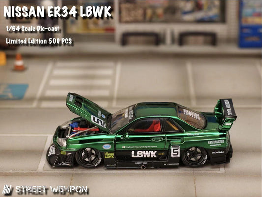 *PREORDER* Street Weapon 1:64 Nissan Skyline ER34 LBWK Super Silhouette - Green - AUSSIE diecast