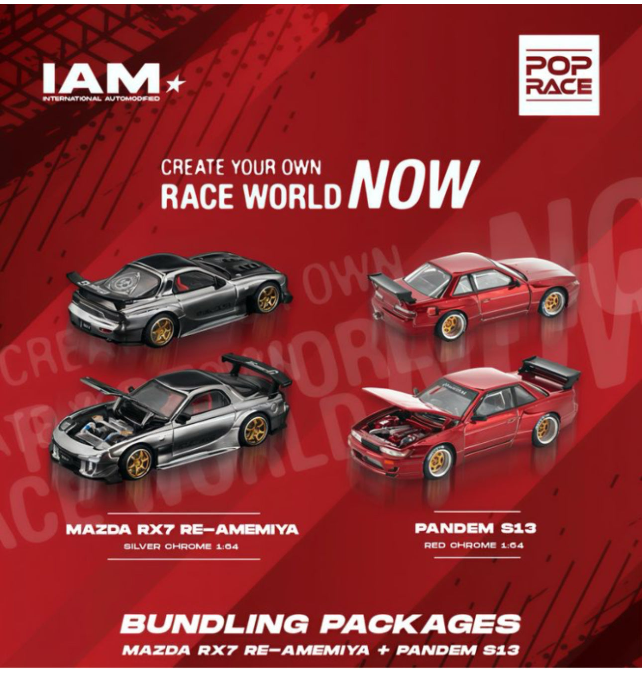 Pop Race IAM 2025 Mazda Rx7 RE- Amemiya Silver Chrome & Pandem S13 Red Chrome Set Indonesia
