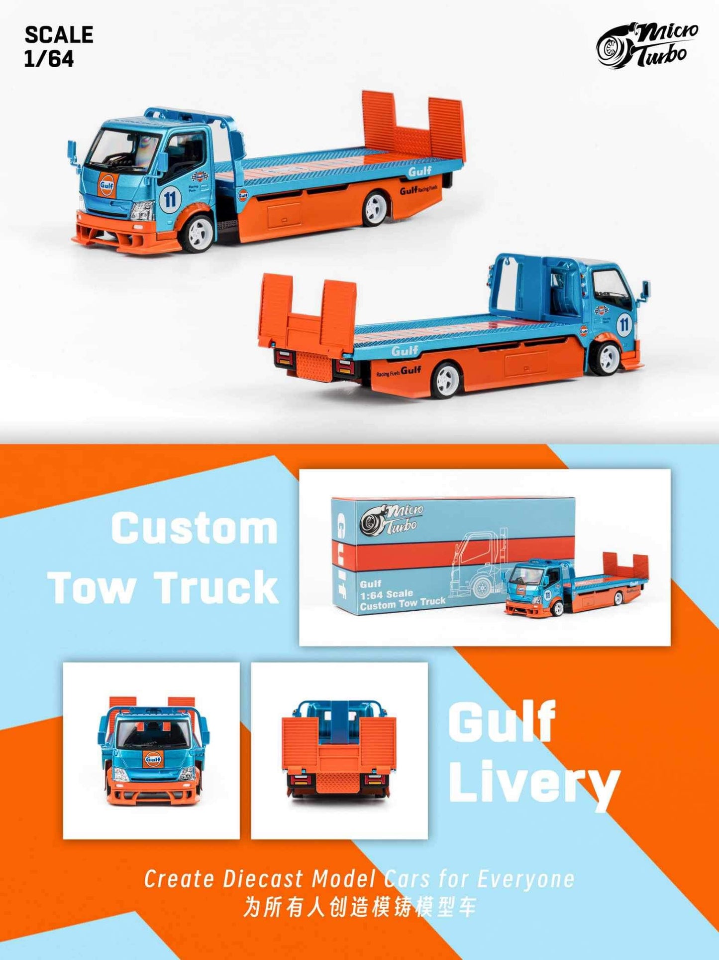 Micro Turbo Custom Tow Truck Gulf Livery - Metallic Blue - AUSSIE diecast