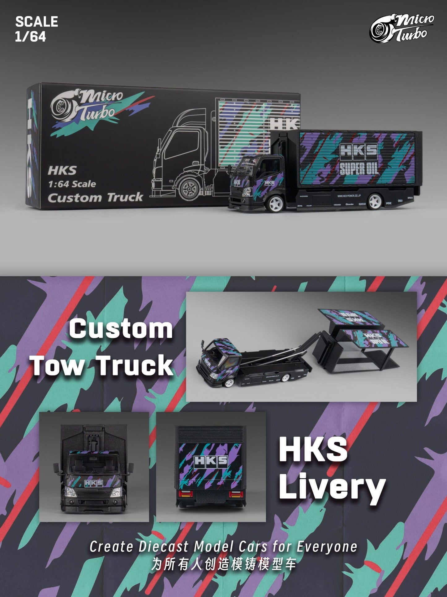 Micro Turbo HKS Custom Tow Truck - Metallic Black - AUSSIE diecast