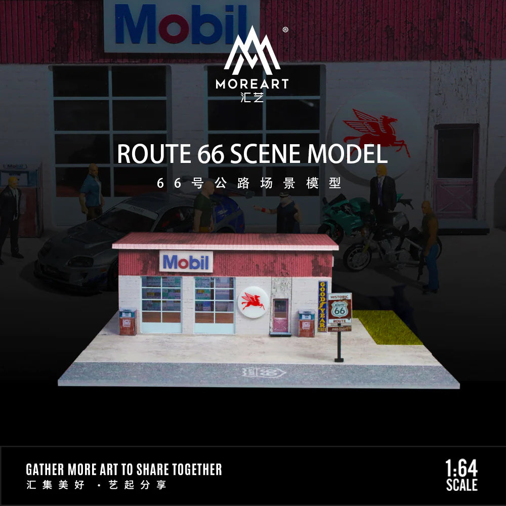 *PREORDER* MOREART Route 66 Mobil Gas Station 1:64 Diorama with LED Lighting - AUSSIE diecast
