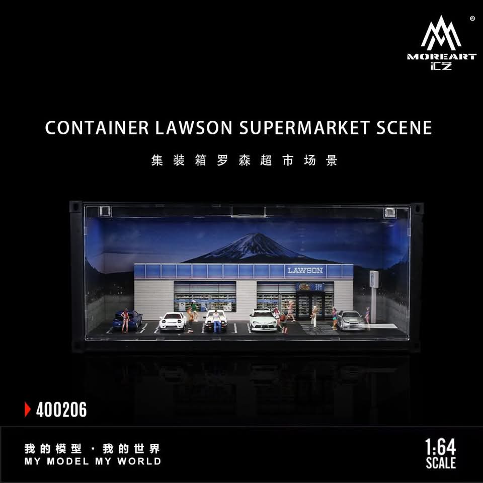 *PREORDER* MOREART Lawson Supermarket Container Parking Lot Scene 1:64 Diorama with LED Lighting