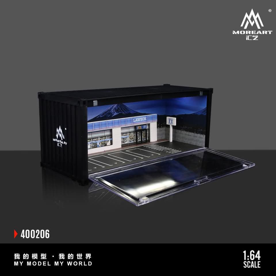 *PREORDER* MOREART Lawson Supermarket Container Parking Lot Scene 1:64 Diorama with LED Lighting
