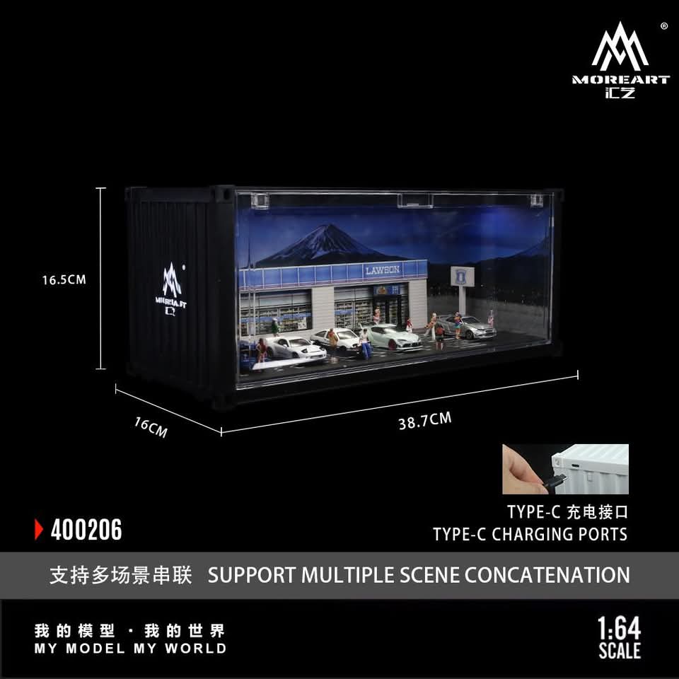 *PREORDER* MOREART Lawson Supermarket Container Parking Lot Scene 1:64 Diorama with LED Lighting