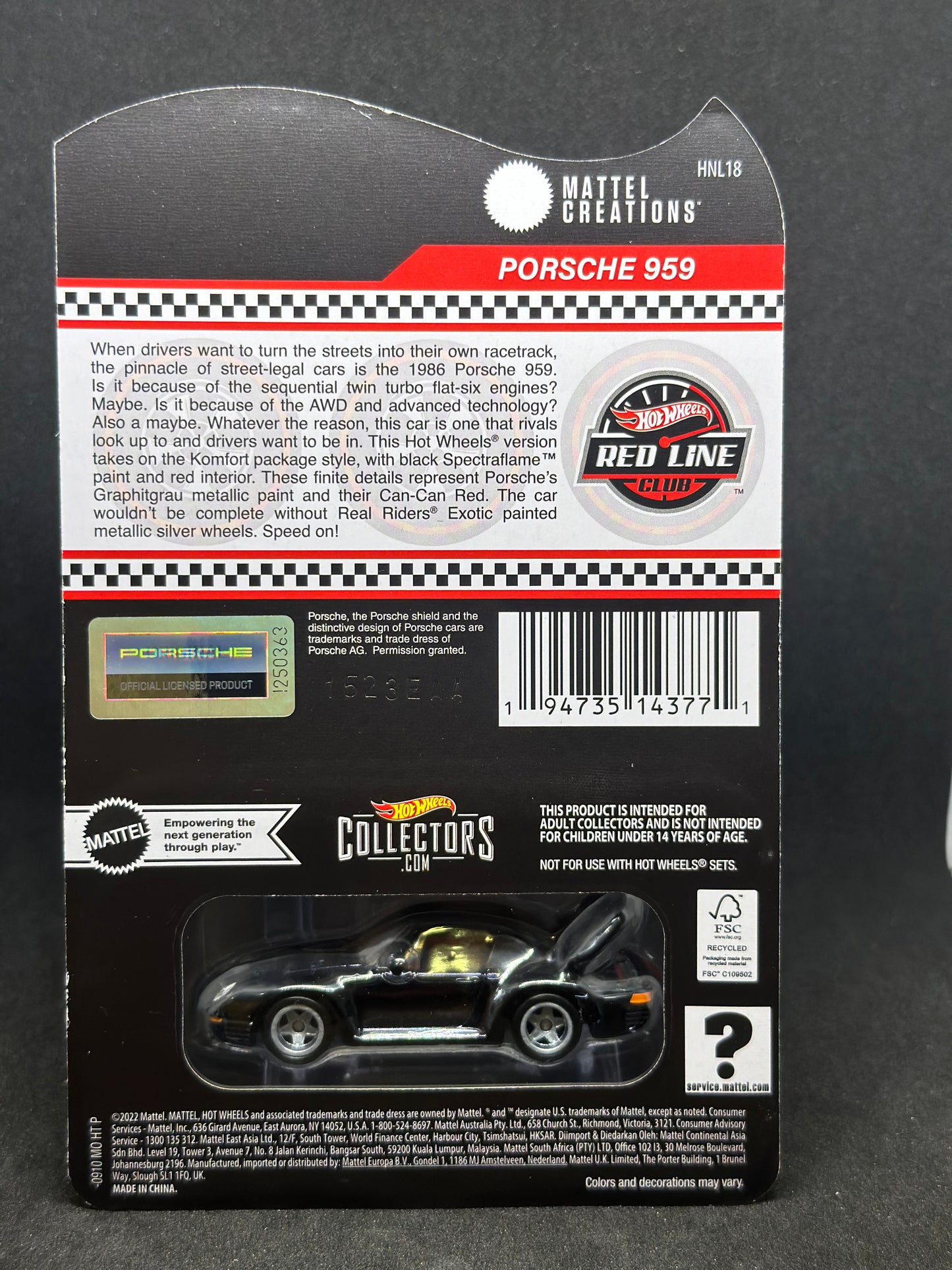 Hot Wheels RLC Porsche 959 Black - AUSSIE diecast