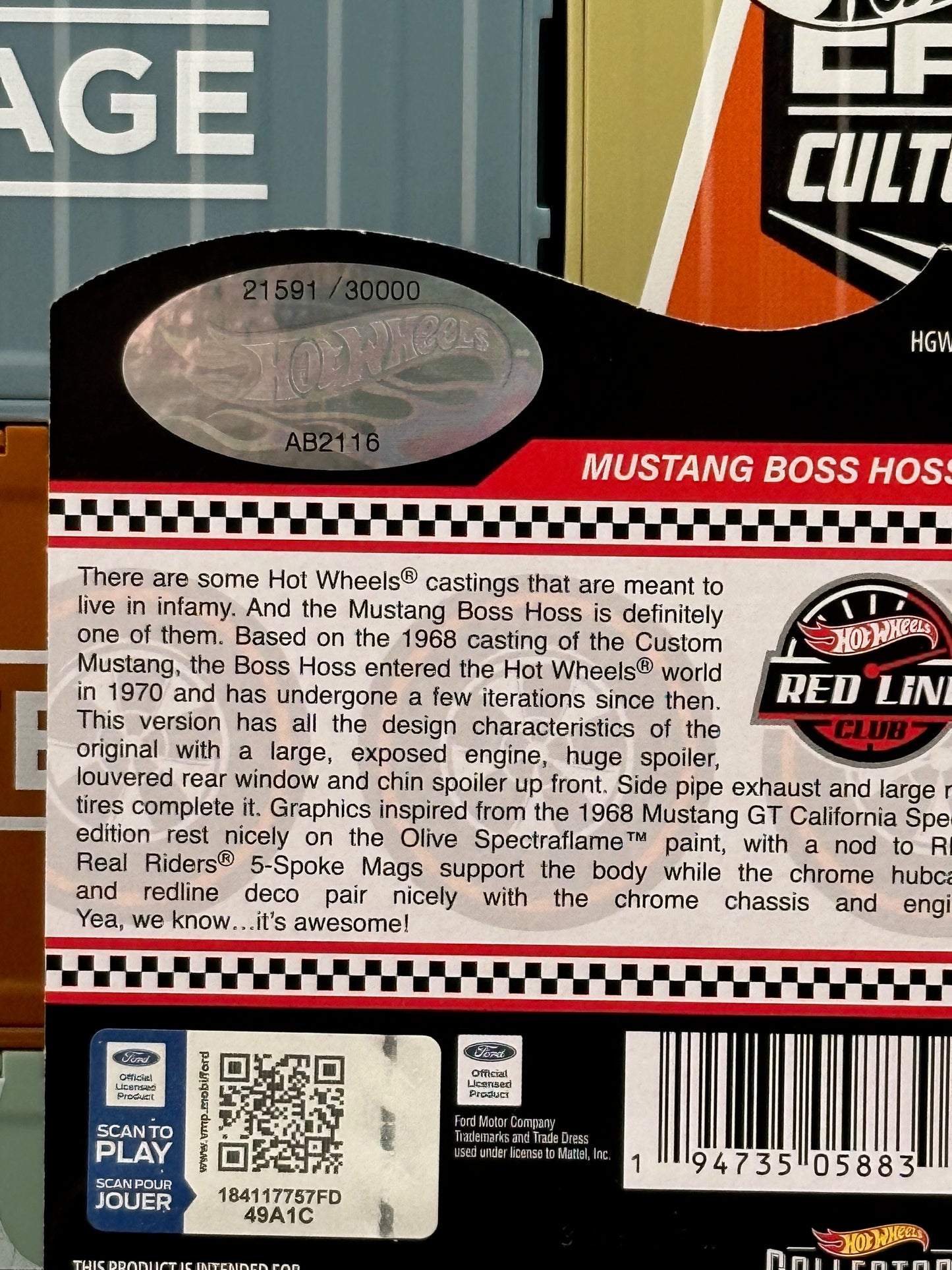 Hot Wheels RLC Exclusive Mustang Boss Hoss - AUSSIE diecast