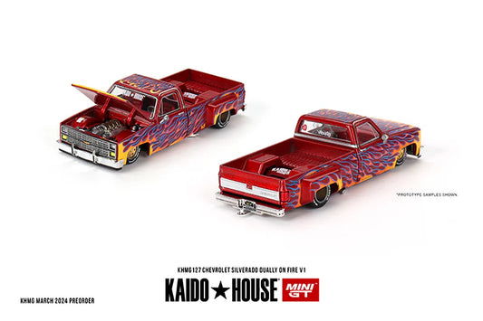 Mini GT x Kaido House Chevrolet Silverado Dually on Fire V1