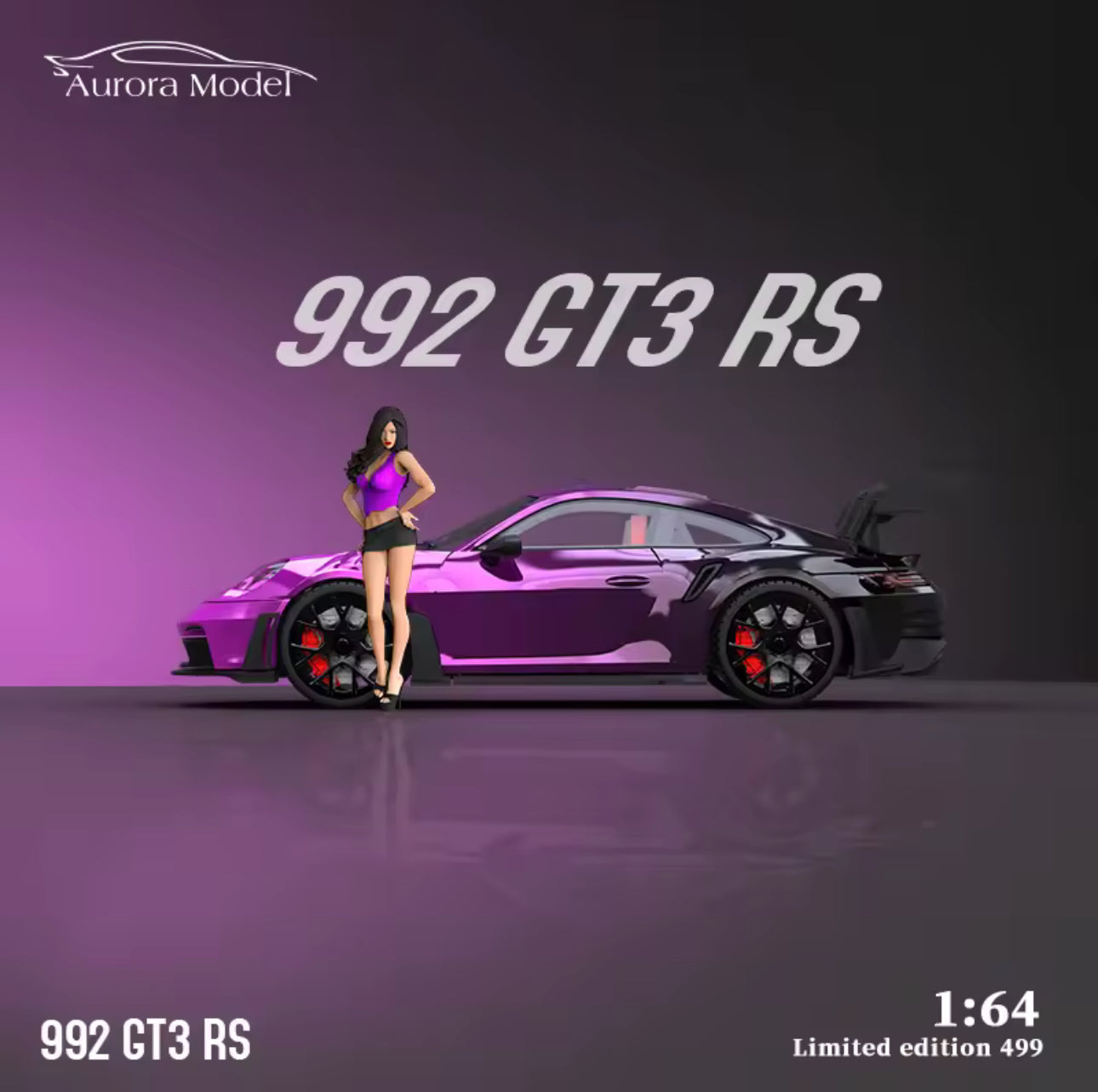 Aurora Model 1:64 Porsche 992 GT3 RS Purple to Black