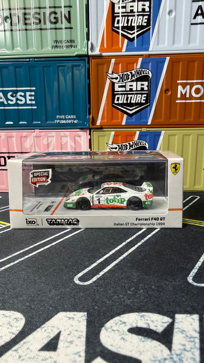 Tarmac Works X Hobby64 1/64  Ferrari F40 GT – Italian GT Chashipmpion1994 #1 – F. D’Amore, O. Larrauri – White – Special Edition
