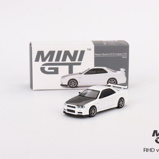 Mini GT 1:64 Nissan Skyline GT-R R34 V-Spec N1 #501 White Carbon Fibre - AUSSIE diecast