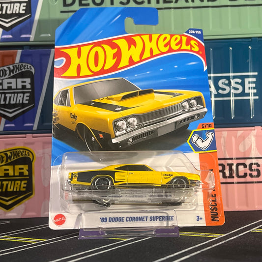 Hot Wheels 2025 Mainline '69 Dodge Coronet Superbee 208/250 Yellow Long Card - AUSSIE diecast