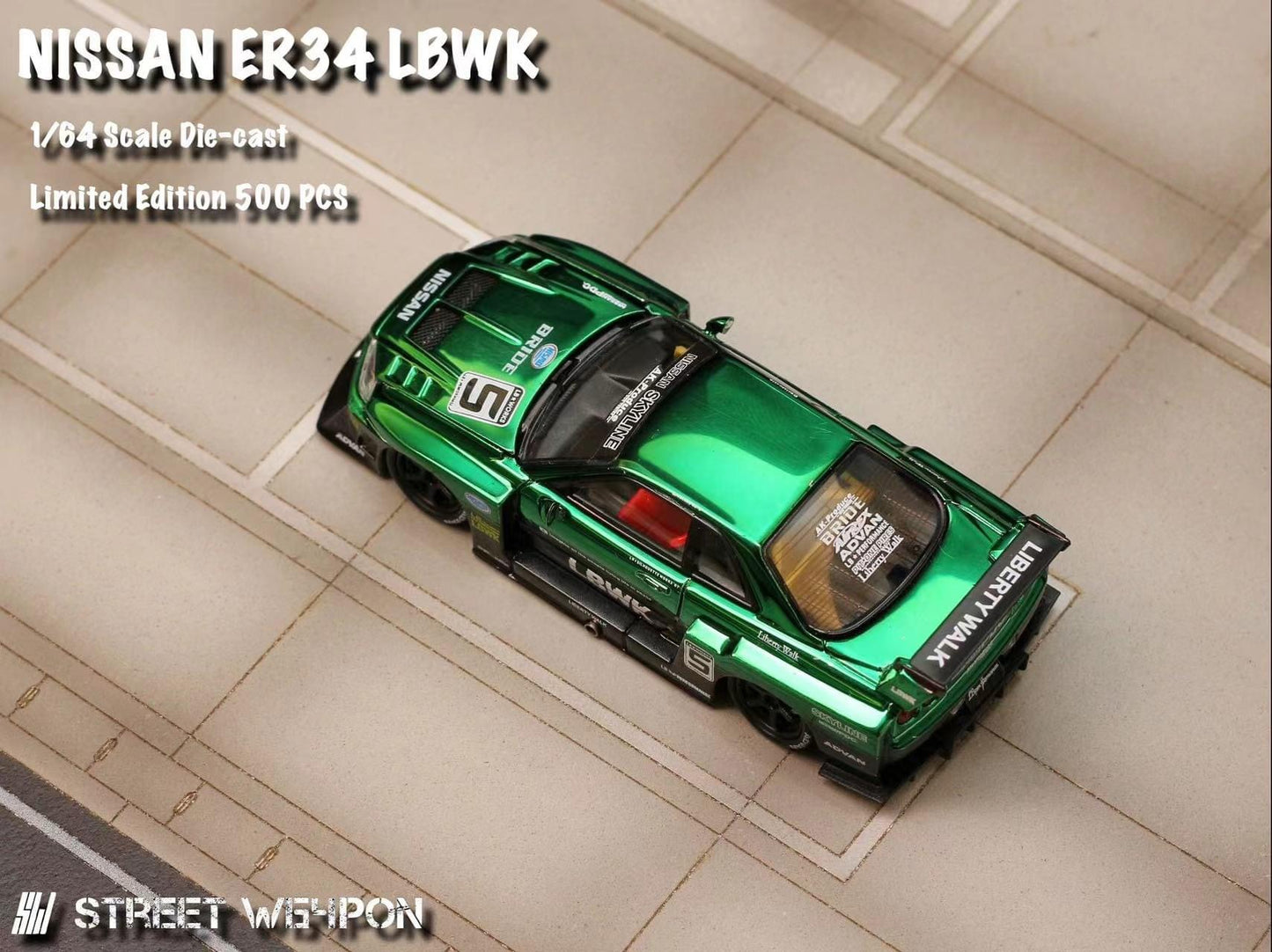 *PREORDER* Street Weapon 1:64 Nissan Skyline ER34 LBWK Super Silhouette - Green