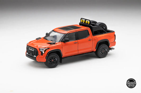 DiecastTalk Exclusive GCD Toyota Tundra TRD PRO Solar Octane with accessories