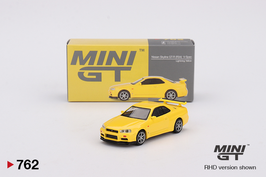 Mini GT Nissan Skyline GTR R34 V-Spec Yellow 762 - AUSSIE diecast