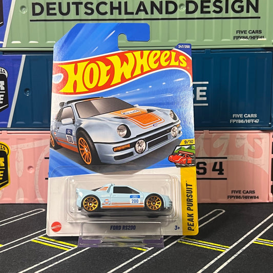 Hot Wheels 2025 Mainline Ford RS200 247/250 Gulf Oil Teal Blue Long Card - AUSSIE diecast

