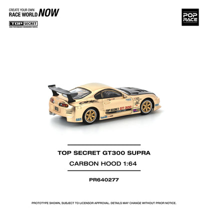 POP RACE 1:64 Top Secret GT300 Toyota Supra Gold Chrome with carbon bonnet