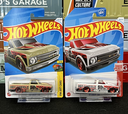 Hot Wheels 2024 '67 Chevy C10 US Red Edition & Mainline Set of 2 Cars