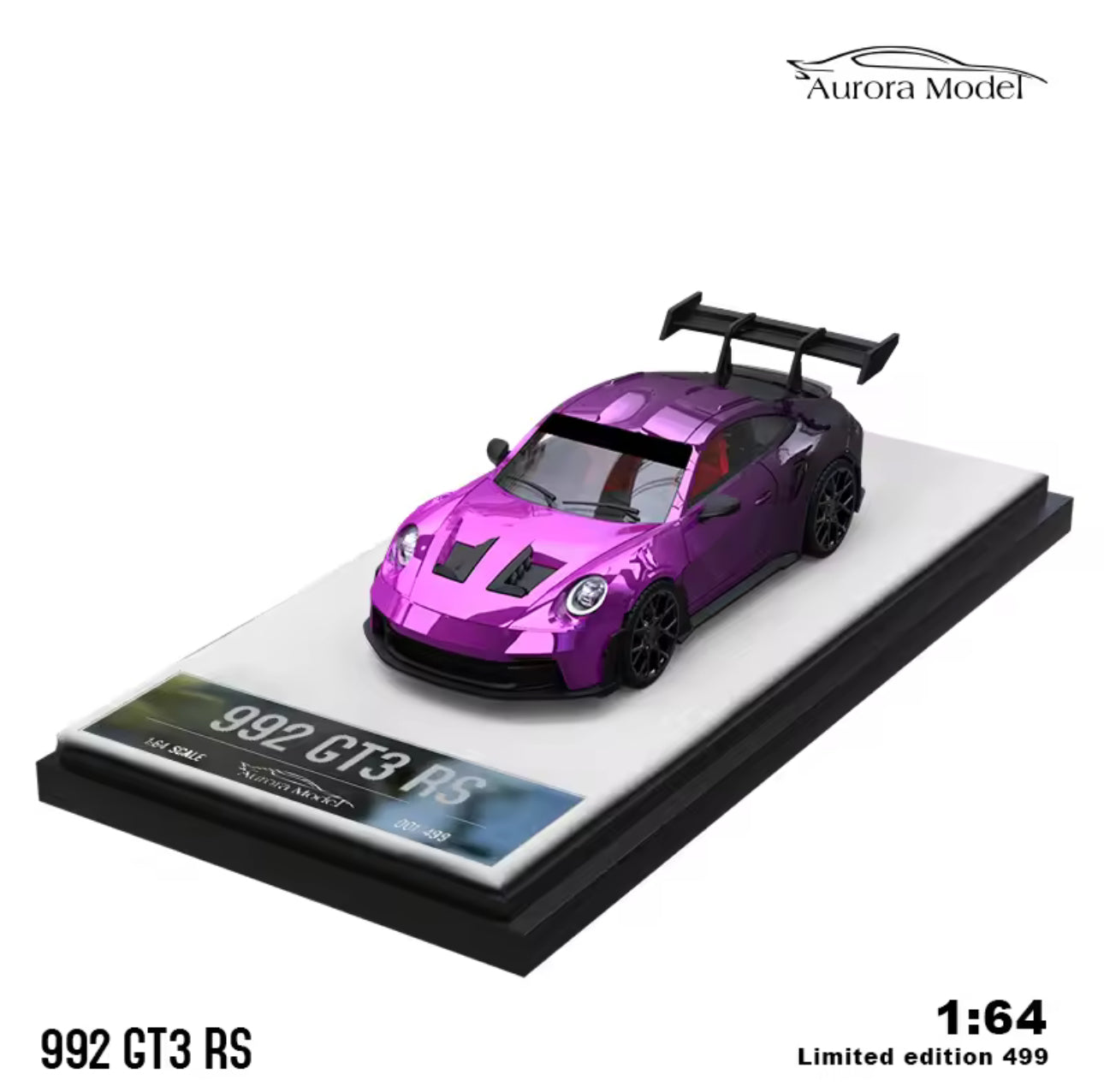 Aurora Model 1:64 Porsche 992 GT3 RS Purple to Black