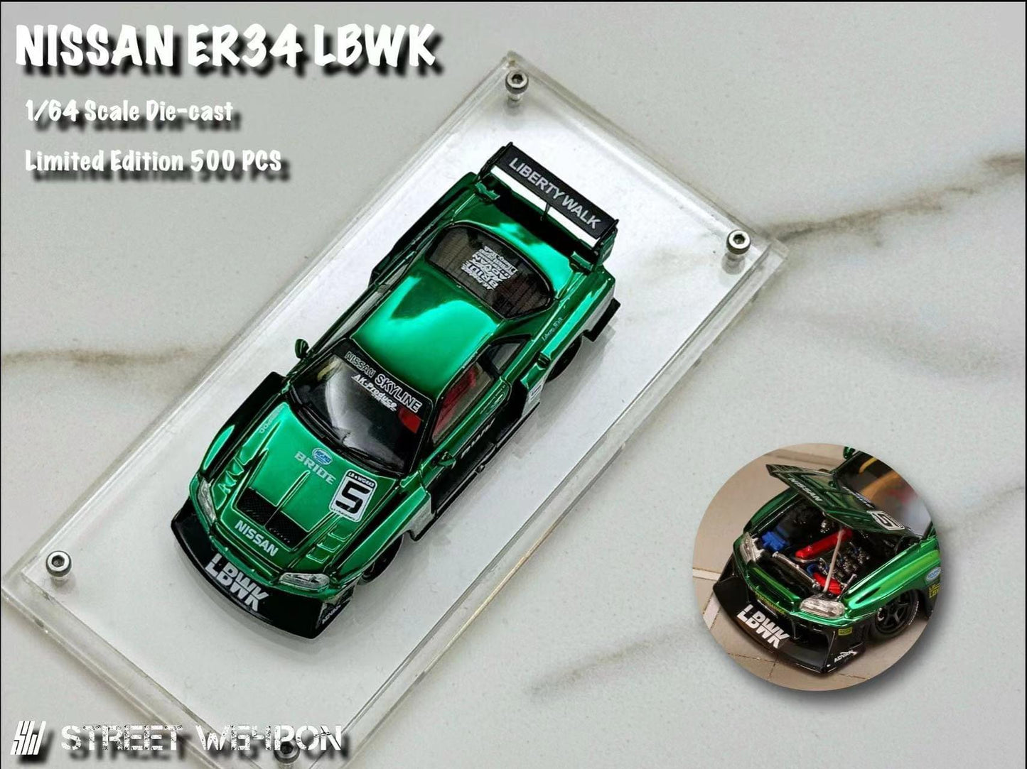 *PREORDER* Street Weapon 1:64 Nissan Skyline ER34 LBWK Super Silhouette - Green