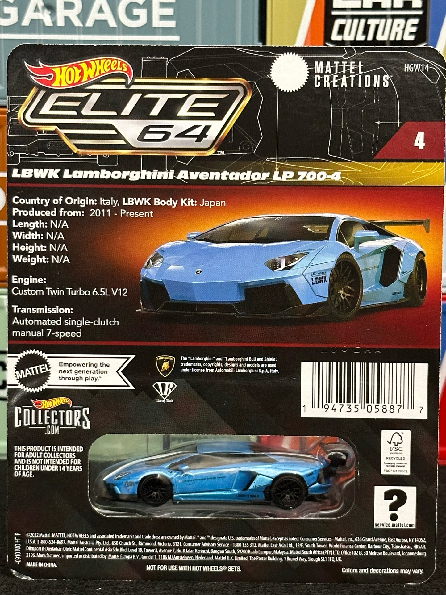 Hot Wheels Elite 64 LBWK Lamborghini Aventador LP 700-4