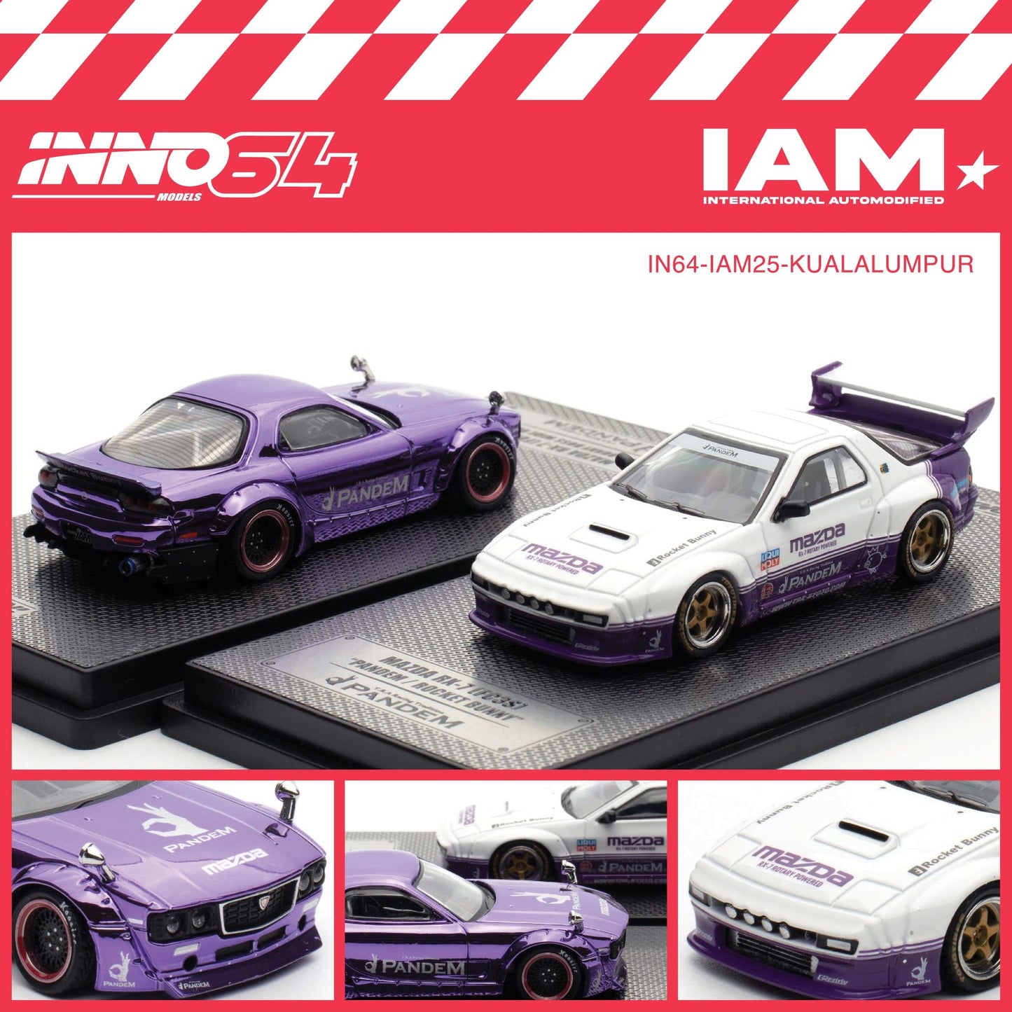 INNO64 IAM Mazda RX-7 FC3S Pandem Rocket Bunny White & Wide Body Kit Purple Event Edition  2025 IAM Kuala Lumpur Aussie diecast