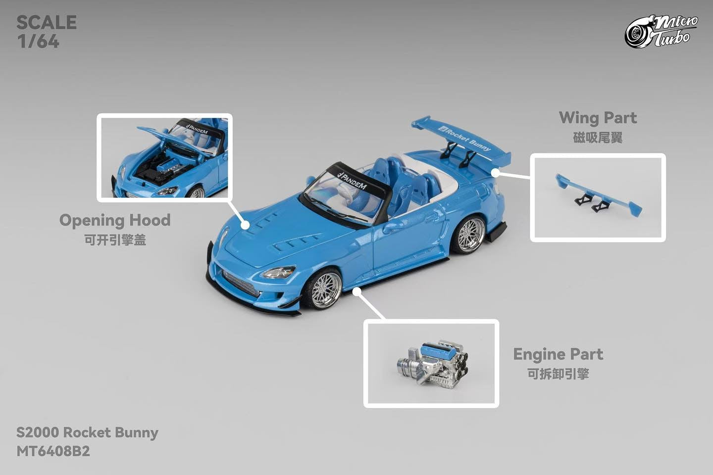 **PREORDER** Micro Turbo Custom S2000 Rocket Bunny Metallic Blue - AUSSIE diecast