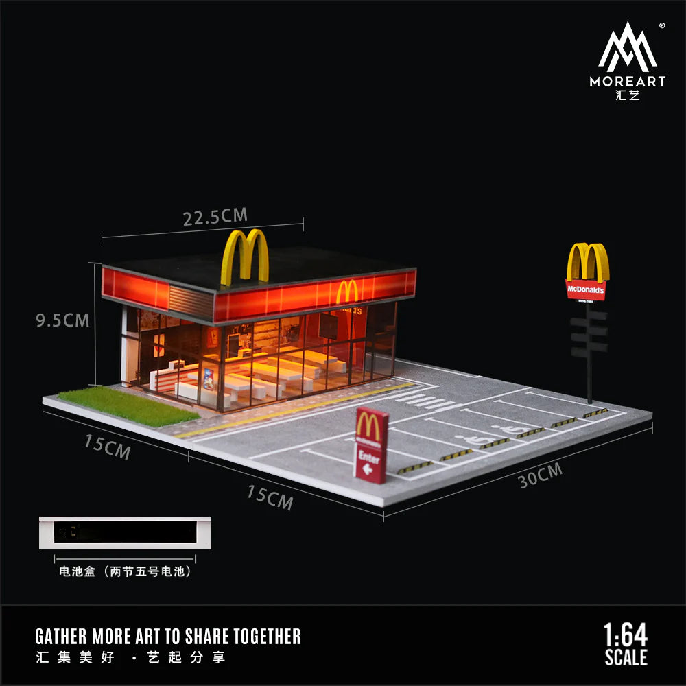 MOREART McDonalds Restaurant Parking Lot Scene 1:64 Diorama with LED Lighting