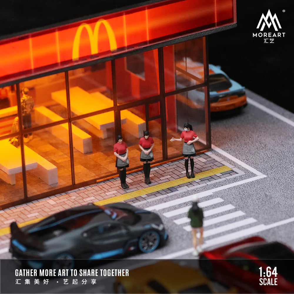 MOREART McDonalds Restaurant Parking Lot Scene 1:64 Diorama with LED Lighting