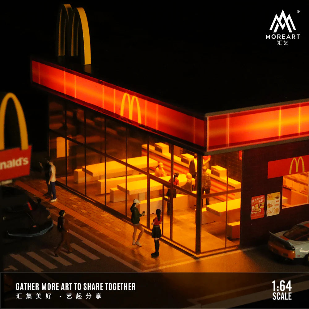 MOREART McDonalds Restaurant Parking Lot Scene 1:64 Diorama with LED Lighting