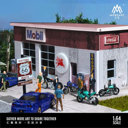 *PREORDER* MOREART Route 66 Mobil Gas Station 1:64 Diorama with LED Lighting