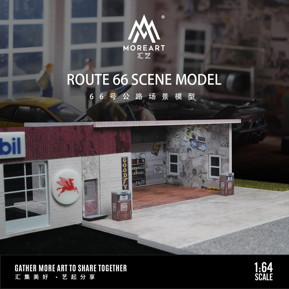 *PREORDER* MOREART Route 66 Mobil Gas Station 1:64 Diorama with LED Lighting