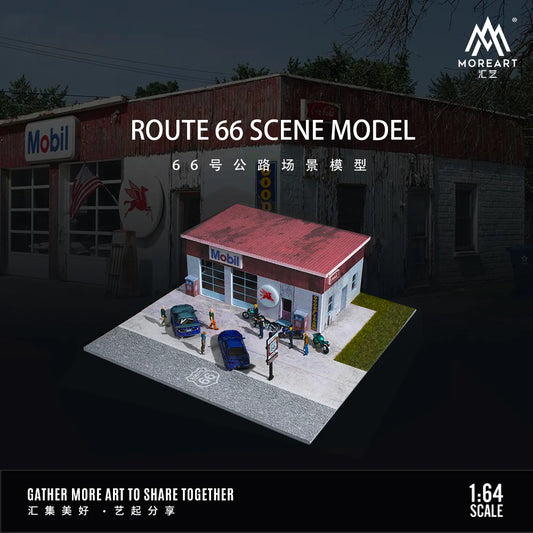 *PREORDER* MOREART Route 66 Mobil Gas Station 1:64 Diorama with LED Lighting