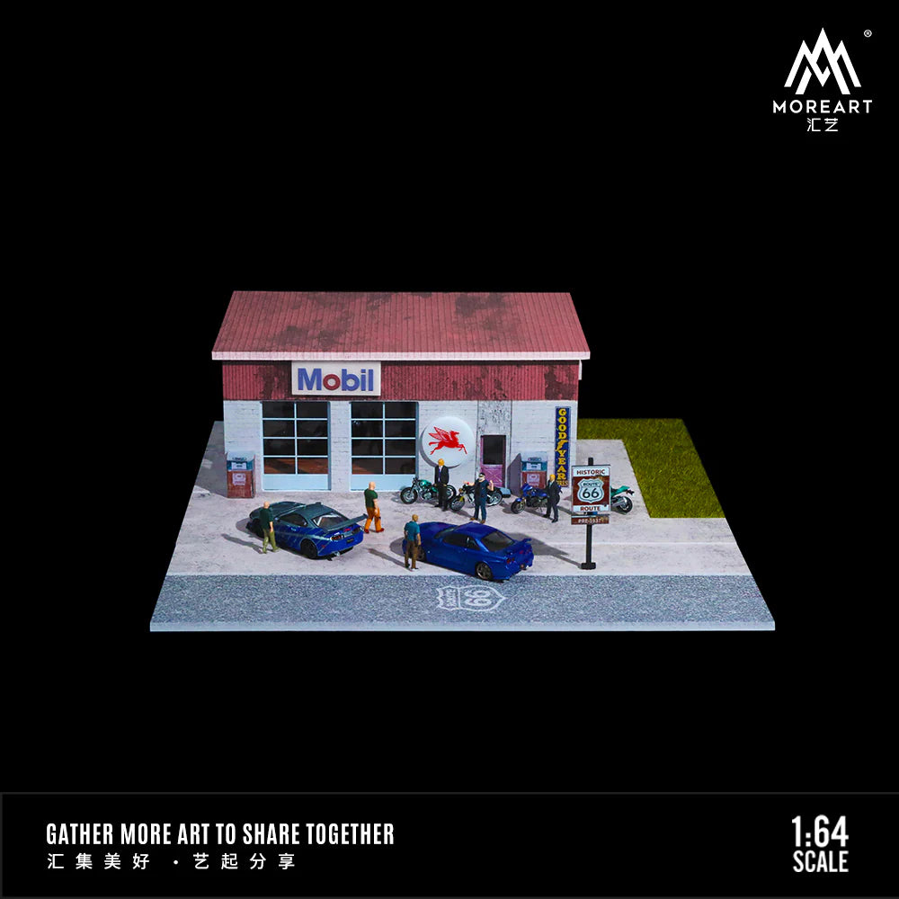 *PREORDER* MOREART Route 66 Mobil Gas Station 1:64 Diorama with LED Lighting