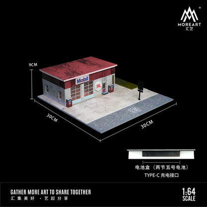 *PREORDER* MOREART Route 66 Mobil Gas Station 1:64 Diorama with LED Lighting