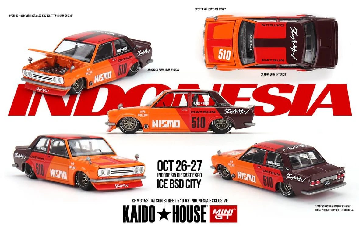 Mini GT x Kaido House 2024 IDE11 Datsun Street 510 V3 1:64 Indonesia Event Exclusive