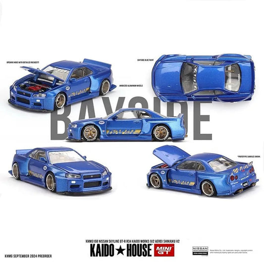 **PREORDER** KAIDO HOUSE + MINI GT 1:64 NISSAN SKYLINE GT-R (R34) KAIDO WORKS (V2 AERO) SHINJUKU V2