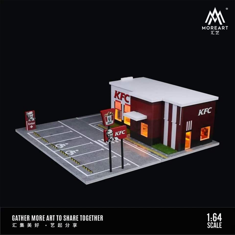 *PREORDER* MOREART KFC Restaurant Parking Lot Scene 1:64 Diorama with LED Lighting