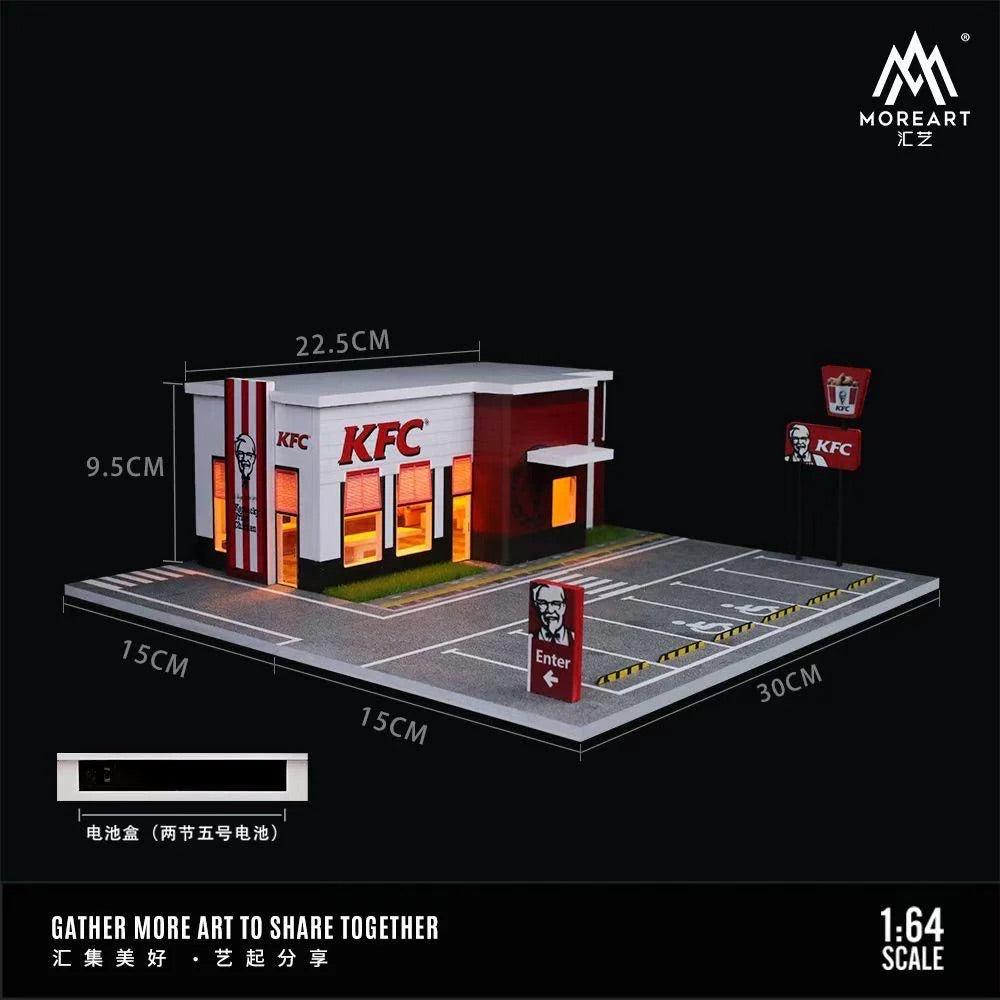 *PREORDER* MOREART KFC Restaurant Parking Lot Scene 1:64 Diorama with LED Lighting